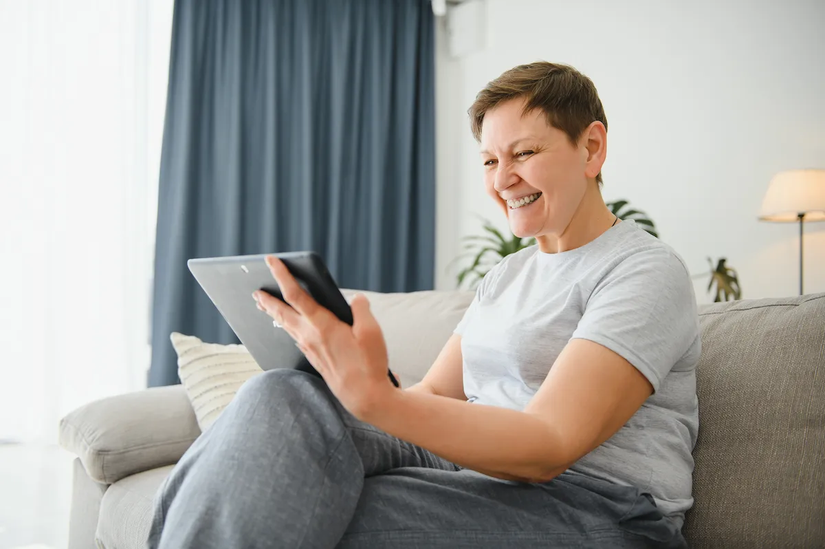 Woman looking at a tablet