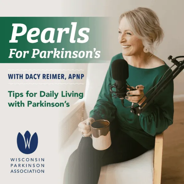 Pearls For Parkinson's banner showing photo of Dacy Reimer