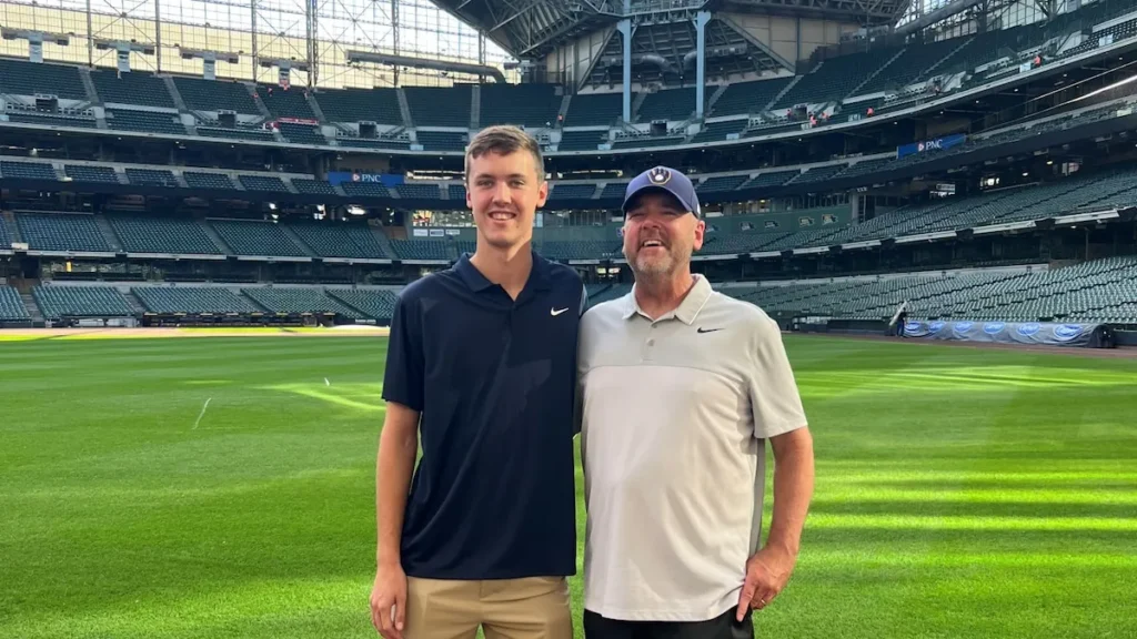 Jacob Misiorowski at American Family Field with his dad
